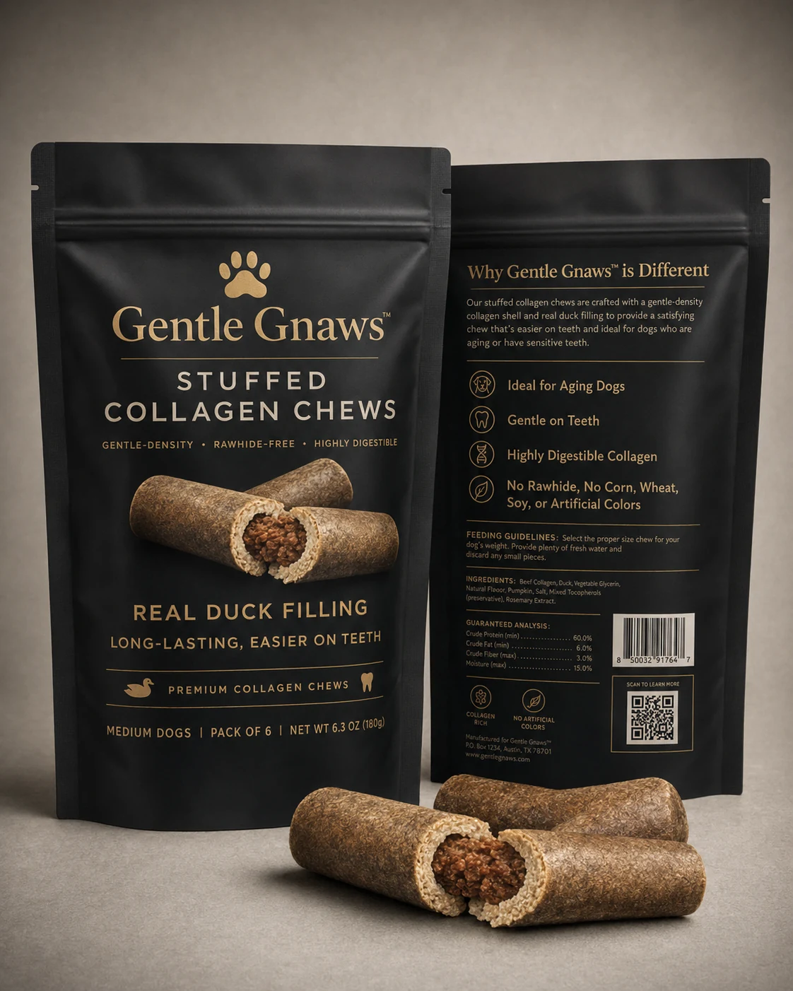 Gentle Gnaws stuffed collagen chews packaging mockup